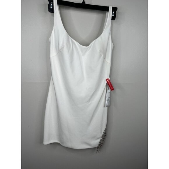 Mac Duggal Ieena 26405 White Tank Bead Fringe Mini Dress Scoop Neck Size 6 NEW - Picture 4 of 6